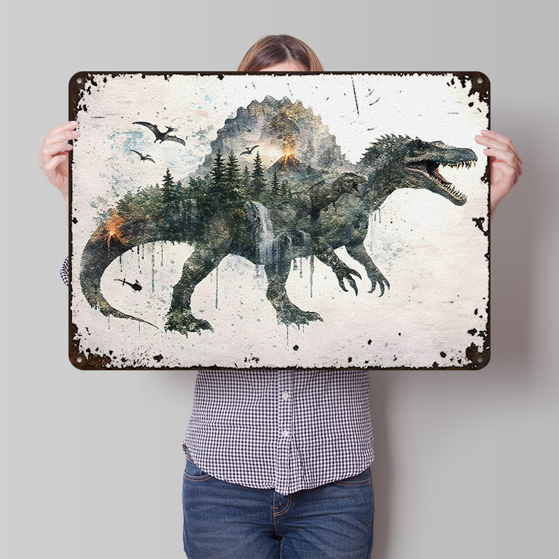 Retro Poster Gaming - Pôster Metálico Spinosaurus, Arte de Parede