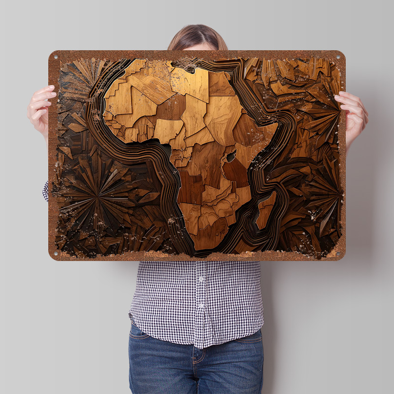 Retro Poster Gaming - Mapa da África escultura em madeira