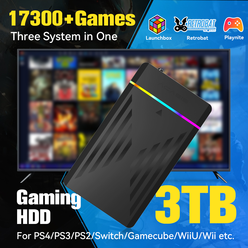 Retro Gaming Table - 3TB portátil Gaming HDD LaunchBox/Retrobat/Playnite Retro